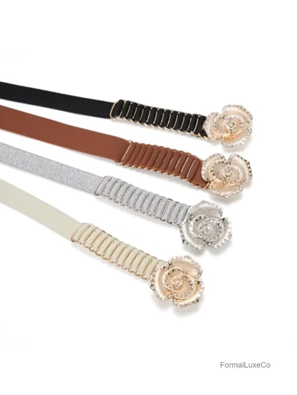 Stretch Skinny Waist Belt with Rhinestone Buckle